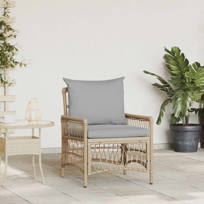 vidaXL Tuinstoel met kussen Beige 73 x 61 x 77 cm poly rattan
