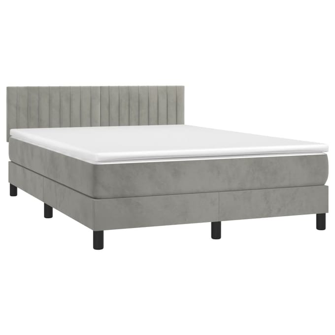 vidaXL - Boxspring - met - matras - en - LED - fluweel - lichtgrijs - 140x190 - cm