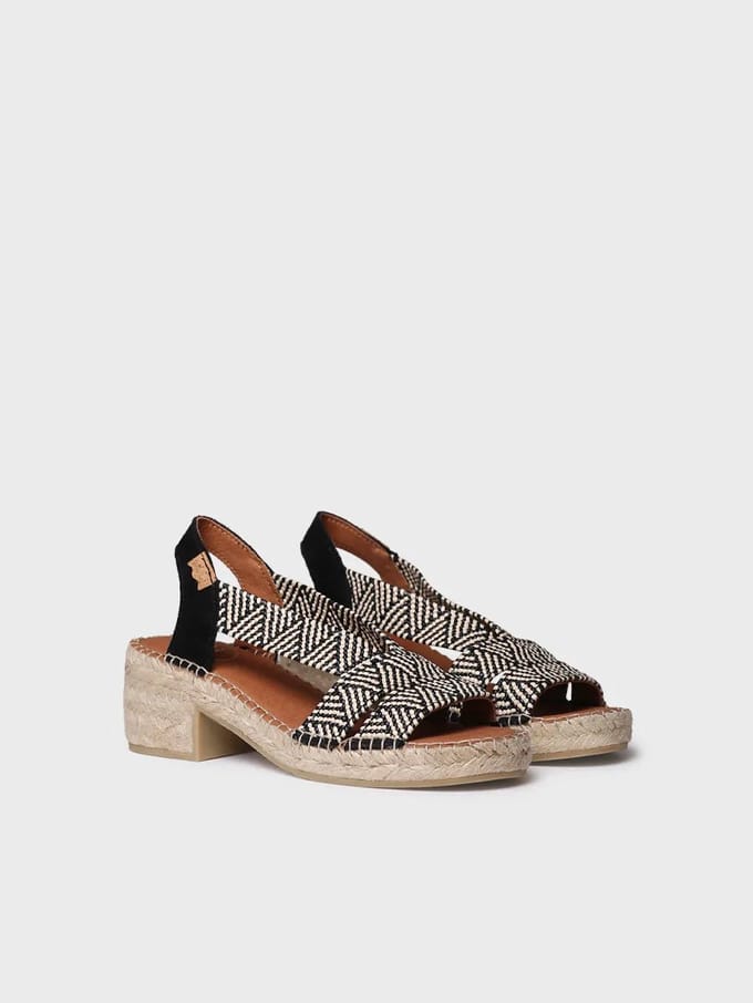 Dames espadrille met brede hak en tweekleurig elastiek | DALYN