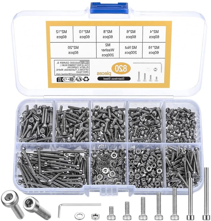 Complete Set van 820 Stuks M2 Inbussleutels, RVS Moeren, Schroeven en Ringmoeren, Perfect voor Klusprojecten