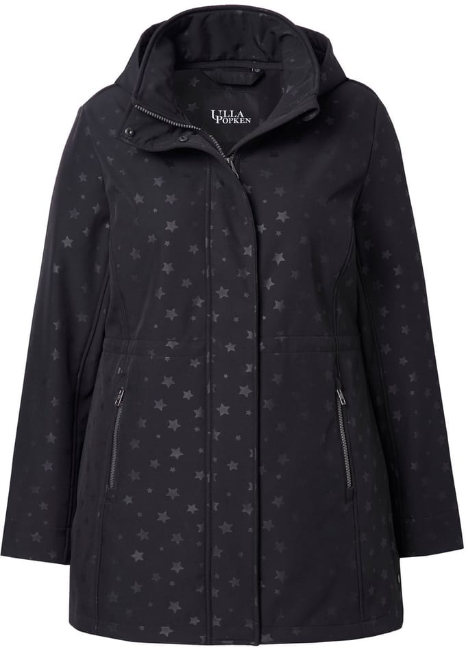 Ulla Popken - Dames - HYPRAR softshelljas waterdicht capuchon zoomsplit - Zwart - Maat 42+