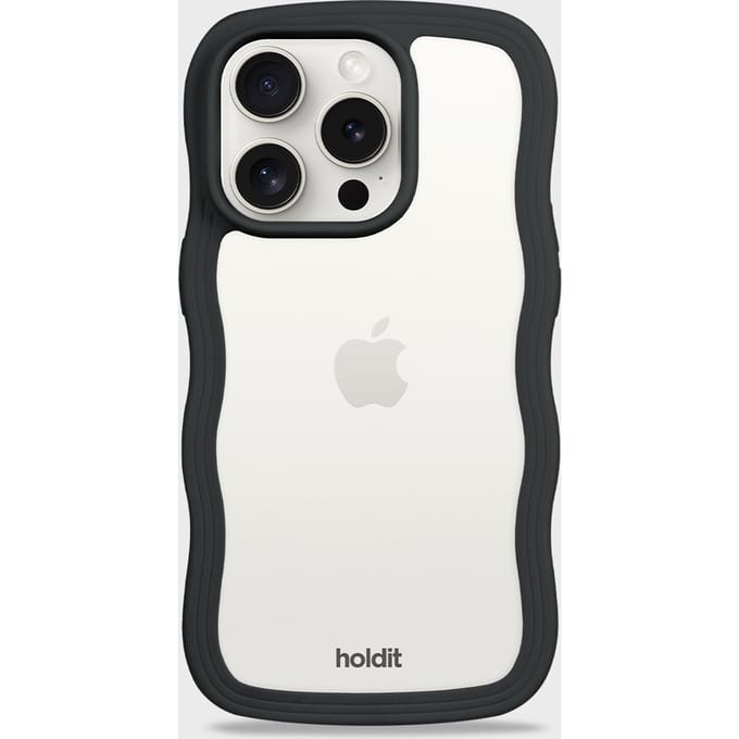 Holdit Wavy Case geschikt voor Apple iPhone 15 Pro - Black / Transparent