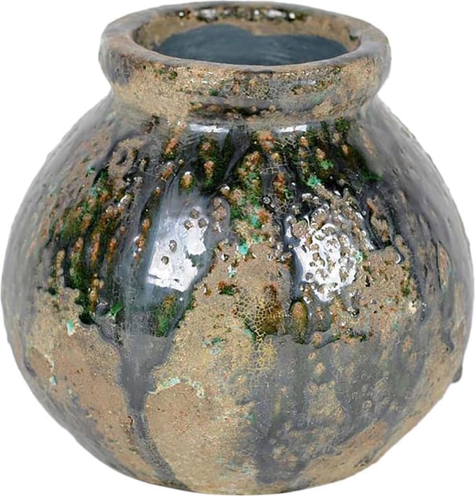 Rasteli Vaas Bol Groen-Beige-Gemêleerd  D 21 cm H 18.5 cm