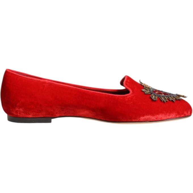 Dolce & Gabbana Rode Fluwelen DG Hart Instappers Flats Schoenen