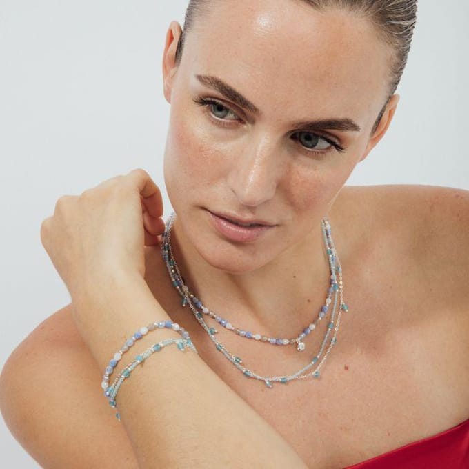 Luxenter Blauwe glazen ketting met rhodiumafwerking - Likdu