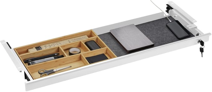 CAVO Documentlade afsluitbaar 850 x 265 x 45 mm wit met bamboe inzet Bureaulade