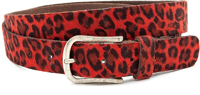 Damesriem rood - Leren jeans riem 3cm met luipaardprint - Leer - Jeans riem - Casual - Maat 105