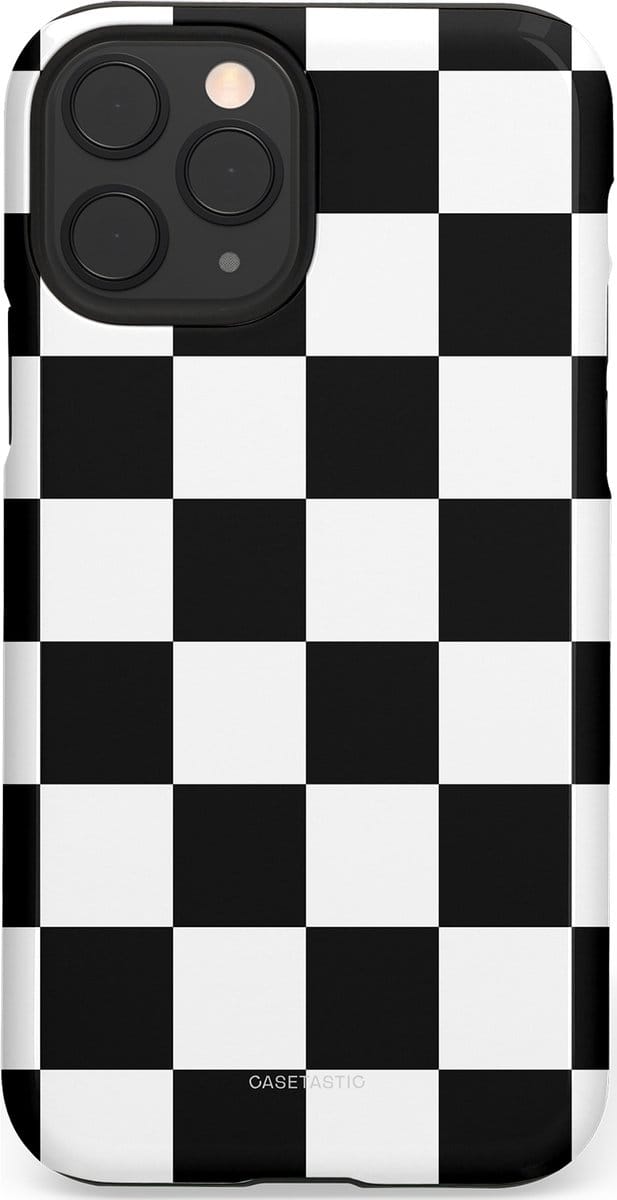 Casetastic hoesje geschikt voor Apple iPhone 11 Pro - Dubbellaagse bescherming - Schaak - Fashion Case - Zwart Wit Zilver
