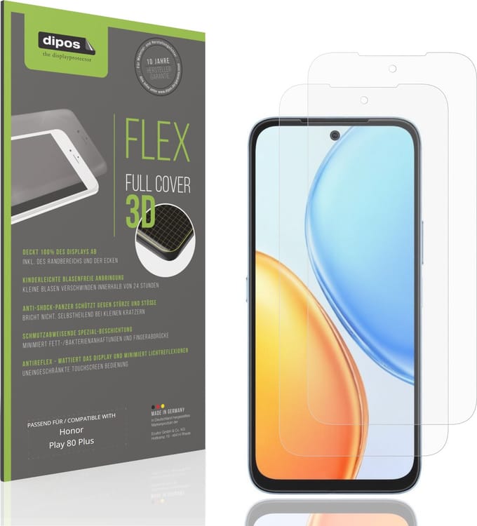 dipos FLEX – 2x Matte Screenprotector geschikt voor Honor Play 80 Plus | Volledige Schermbescherming | Case-Friendly