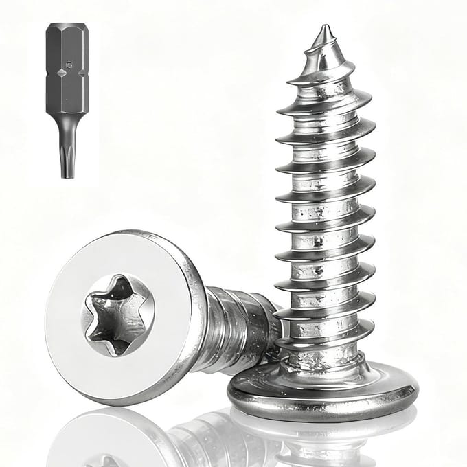 100x RVS Houtschroeven M5x30mm Platte Kop Torx Verzonken Volledig Draad