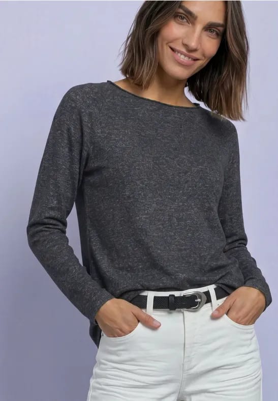 Longsleeve met ronde hals en rolrand