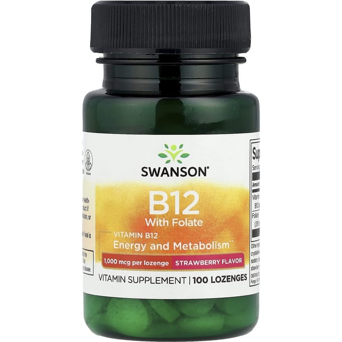 Vitamine B12 met Foliumzuur, Aardbeiensmaak, 100 Zuigtabletten