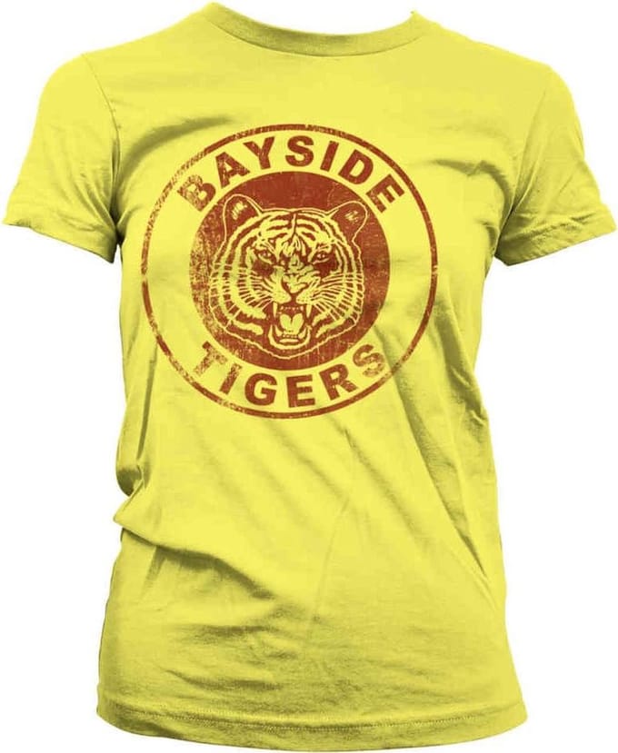 Saved By The Bell Dames Tshirt -M- Bayside Tigers Washed Logo Geel