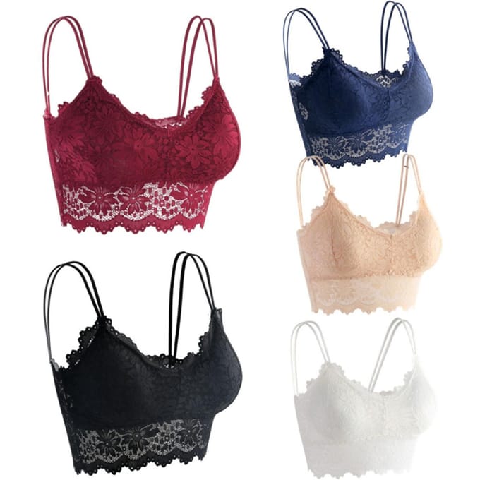 Dames kanten bh hemdje draadloze crop tops 5 stuks L wit/zwart