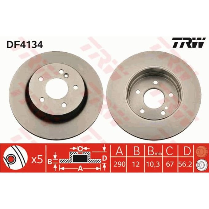 Remschijf TRW DF4134 achter, volledig, 1 Stuk