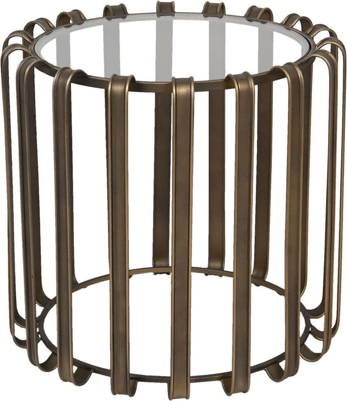 Clayre & Eef Bijzettafel Ø 47*45 cm Bruin Ijzer Glas Rond Side table Tafeltje
