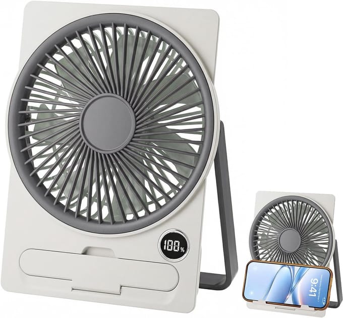Oplaadbare Miniventilator – USB – 5 Snelheden – Opvouwbaar –– LED Display – Stil – Grijs