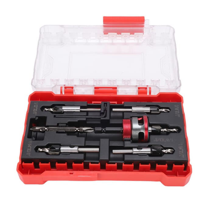 Verzonken Boor Bit Set Kit met Limiet Verstelbare Diepte Trapsgewijs voor Verzonken Schroeven Hout Metaal Rood