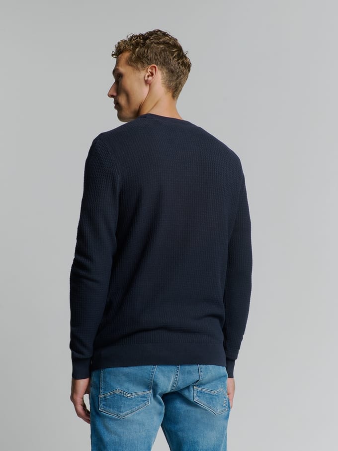 No Excess Pullover Crewneck 2 Coloured Waffle Jacquard Blueberry  M
