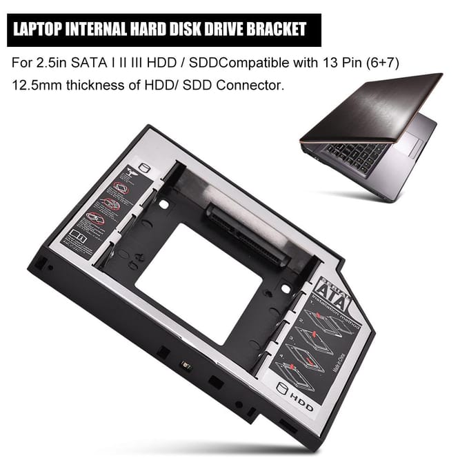 Laptop interne behuizing 2,5 inch SATA I II III HDD harde schijf cd dvd rom beugel black