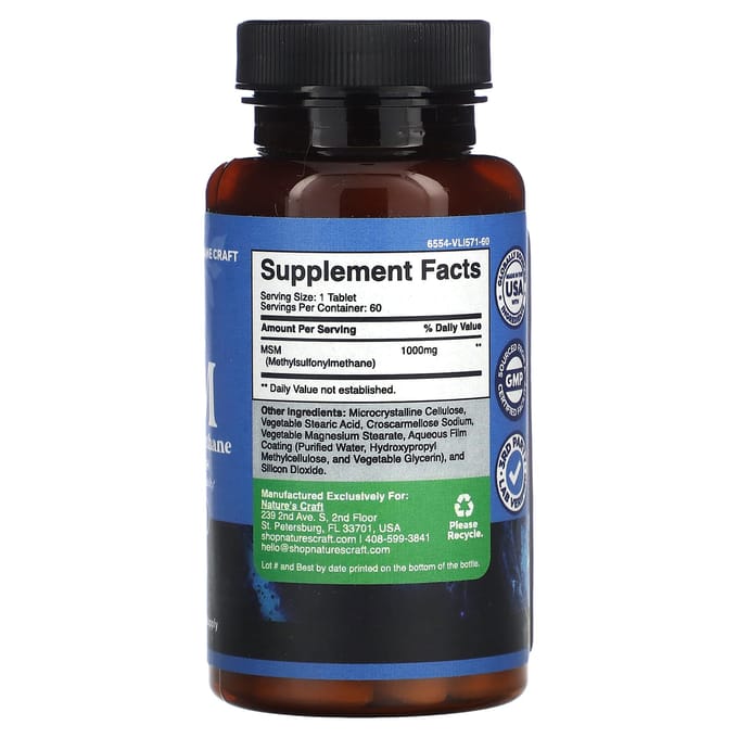 Nature'S Craft, MSM, Maximale Kracht, 1.000 mg, 60 Tabletten
