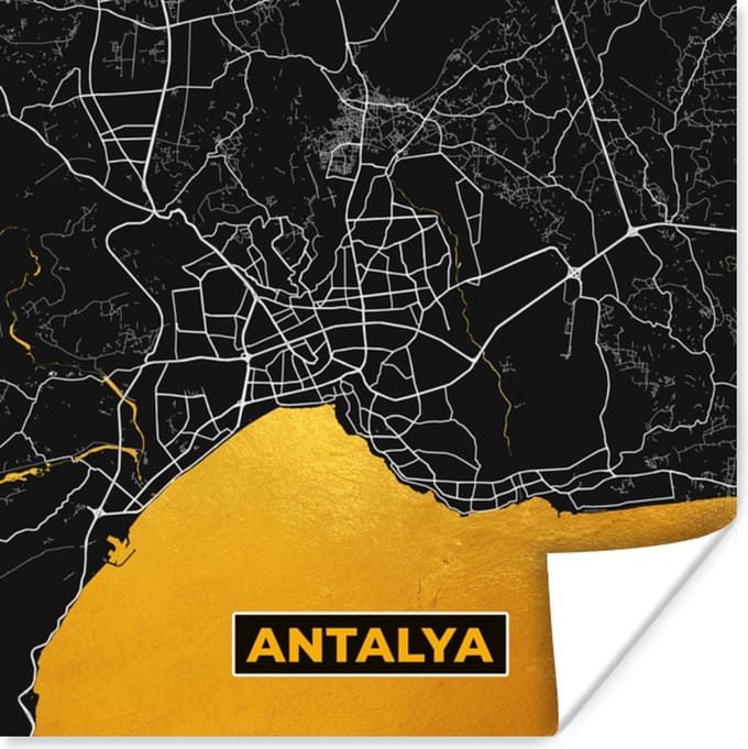 Poster Antalya - Goud - Plattegrond - Stadskaart - Kaart - 75x75 cm