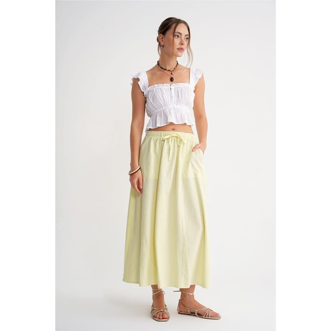 Hoge Taille Poplin Rok met Touwtje Detail
