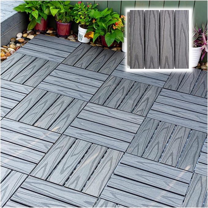 Houten Dektegels - Buiten vloer - Balkon Decoreren - Waterdicht Composiet - 10 stuks - Grijs