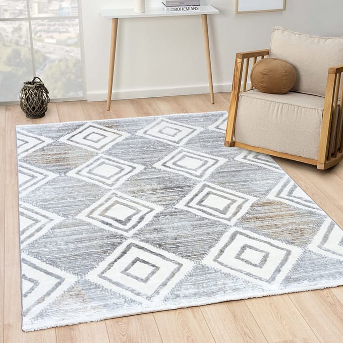 Flycarpets Grace Vloerkleed Geruit - Grijs - Laagpolig - 200x290 cm