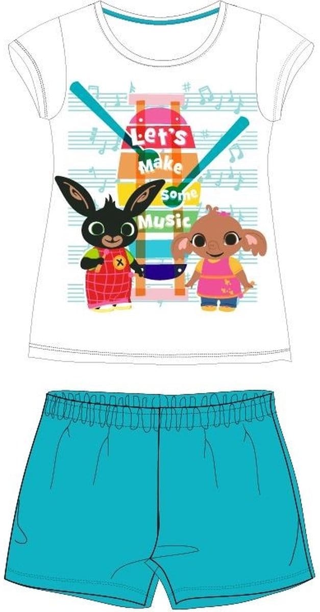 Bing Bunny - Shortama - Maat 116 - 100% katoen - Pyjama - Wit met turquoise