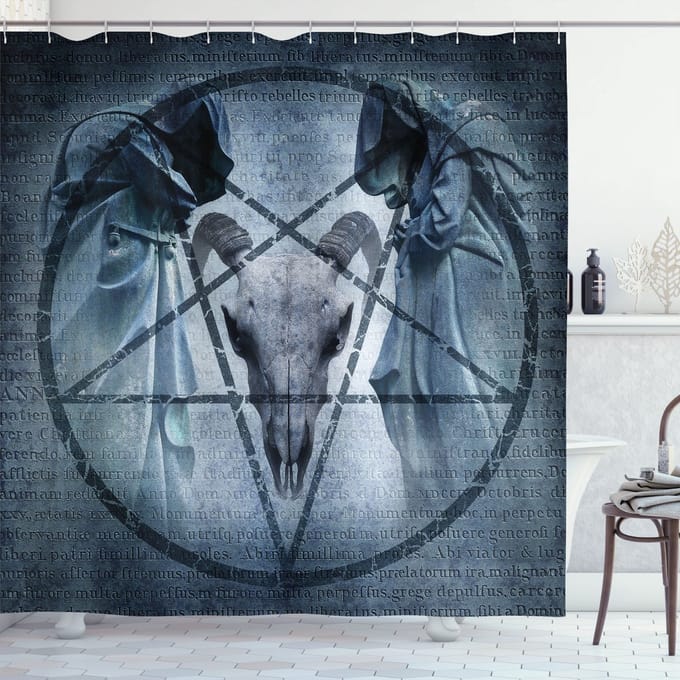 ABAKUHAUS Horror Huis Douchgordijn – Blauw, 175x220 cm
