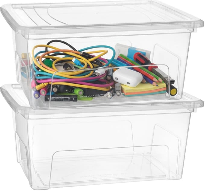 Plasticforte Opslagbox Easy met deksel - 2x - 19 Liter - 44 x 20 x 34 cm - transparant - kunststof