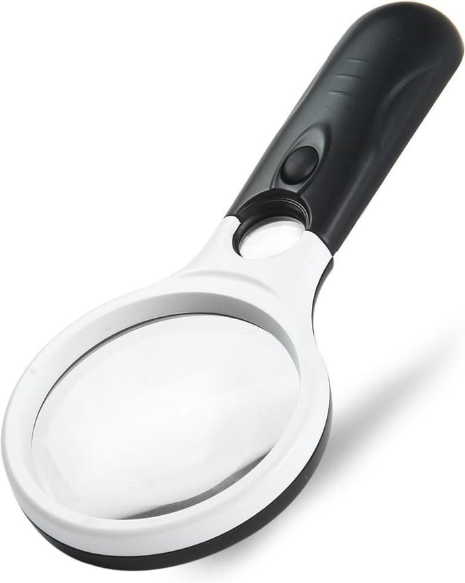 Handloep | vergrootglas met verlichting (3xAA exclusief) | grote lens vergroot 3x | kleine lens vergroot 45x | zwart/wit