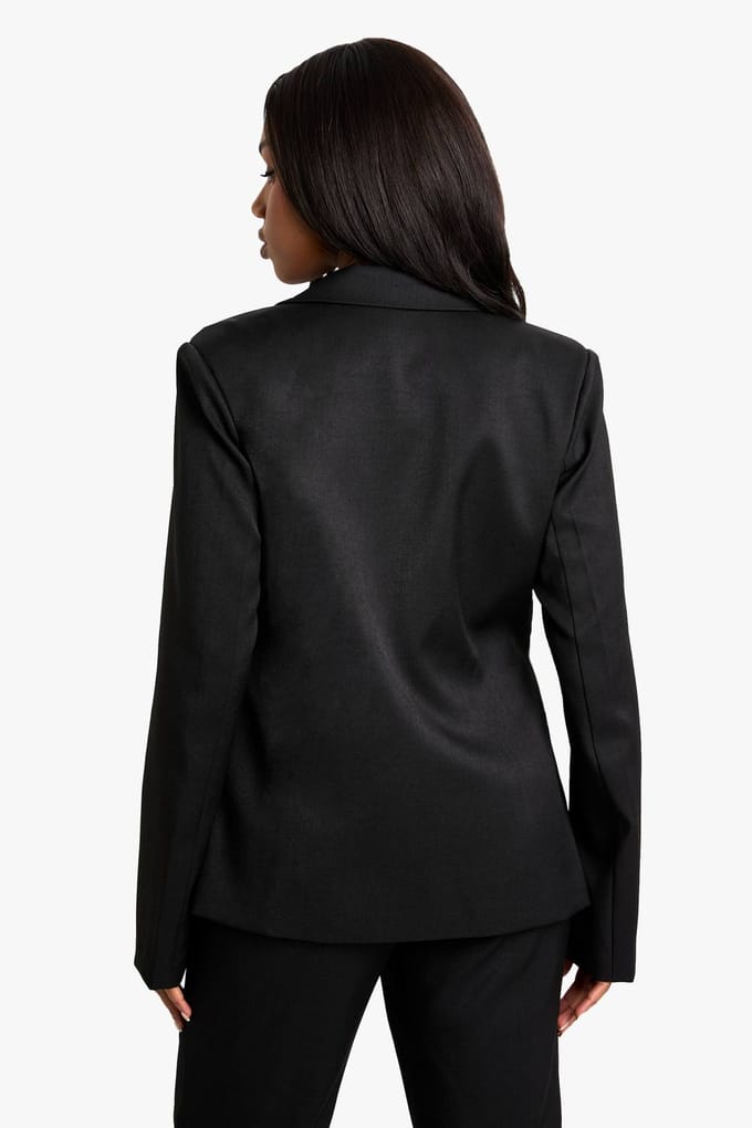 boohoo Dames Geweven op maat gemaakte blazer met vetersluiting | Zwart | Maat: 36