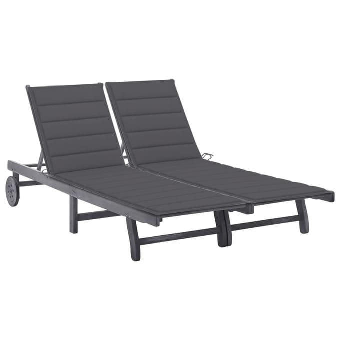 vidaXL - Ligbed - 2-persoons - met - kussens - massief - acaciahout - grijs