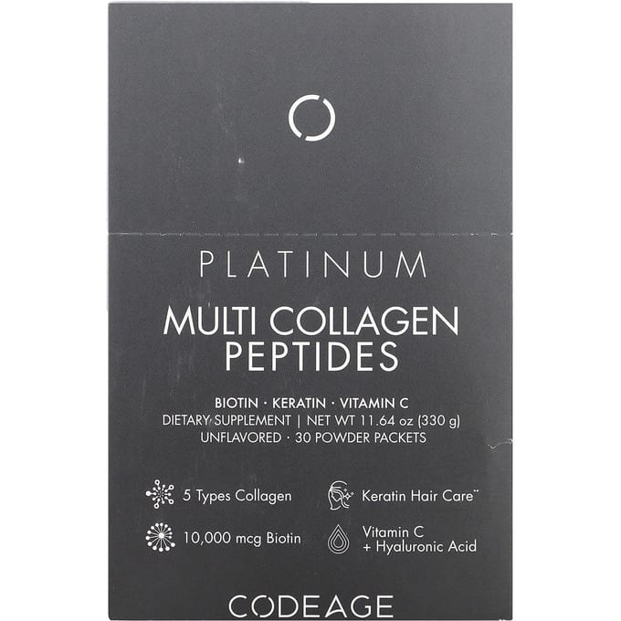 Codeage, Multi Collageen Peptiden, Platinum, Zonder smaak, 30 Pakjes, 11 g (0,38 oz) Elk