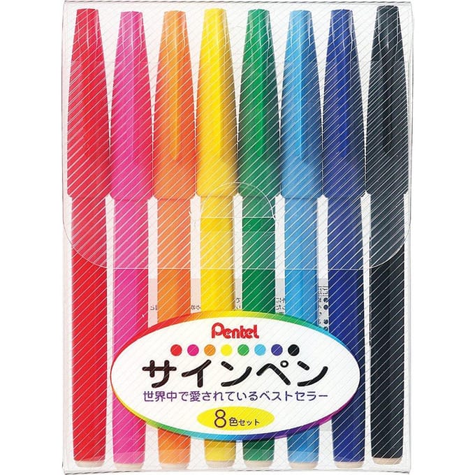 Pentel Sign S520 pennen - 8 Kleuren Set