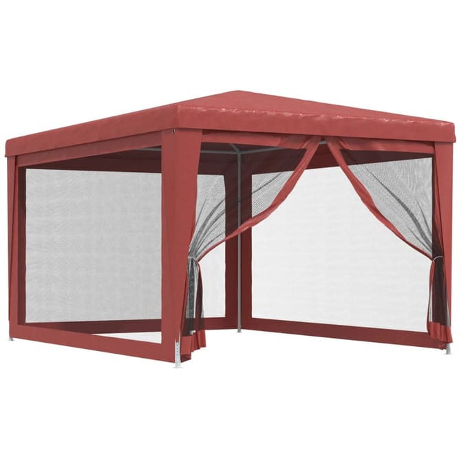 vidaXL - Partytent - met - 4 - mesh - zijwanden - 3x4 - m - HDPE - rood