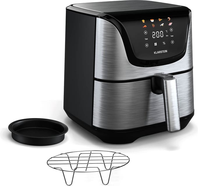 Klarstein AeroVital Deluxe Heteluchtfriteuse – 5L airfryer, 1700W, Touch-display, 8 programma's, Antiaanbaklaag, Cooltouch-behuizing, Timer & temperatuurregeling, Roestvrij staal
