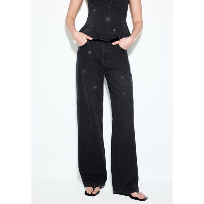 Stradivarius Straight-leg jeans met glitters  ZWART EFFECT DENIM WASSING 34