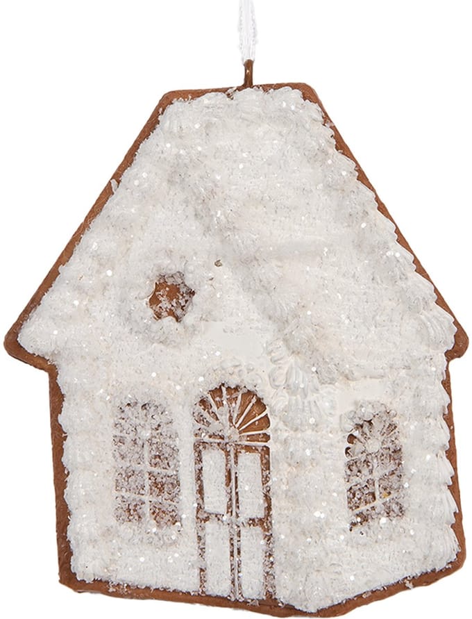 Clayre & Eef Kersthanger Gingerbread house 9x1x10 cm Wit Kunststof