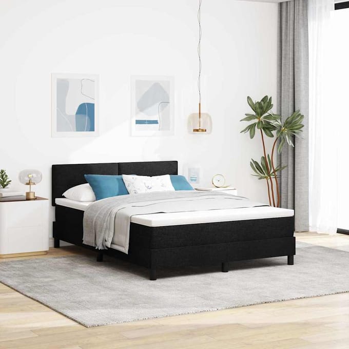vidaXL - Boxspring - bed - met - hoofdeinde - Zwart - 140 - x - 190 - cm - Stof