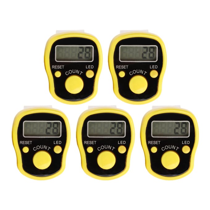 5 PCS Compteur de doigts Bouton de réinitialisation réglable Compteur manuel à 5 chiffres pour la prière Activités religieuses yellow