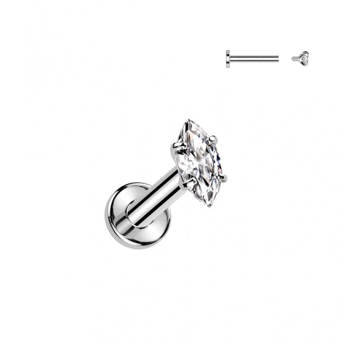 Piercing titanium oval steen 1.2x8 - zilver - LMPiercings