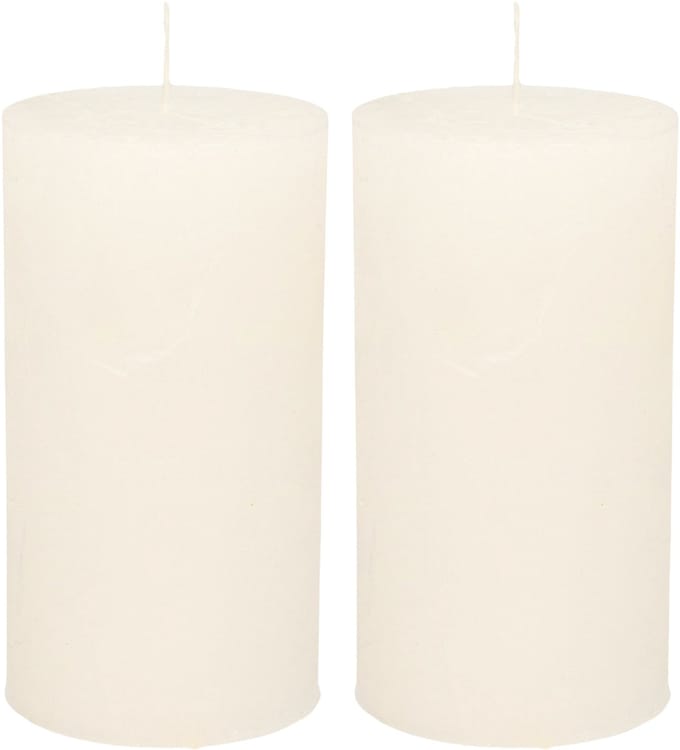 Atmosphera Stompkaars/cilinderkaars - 2x - wit - 7 x 13 cm - rustiek model
