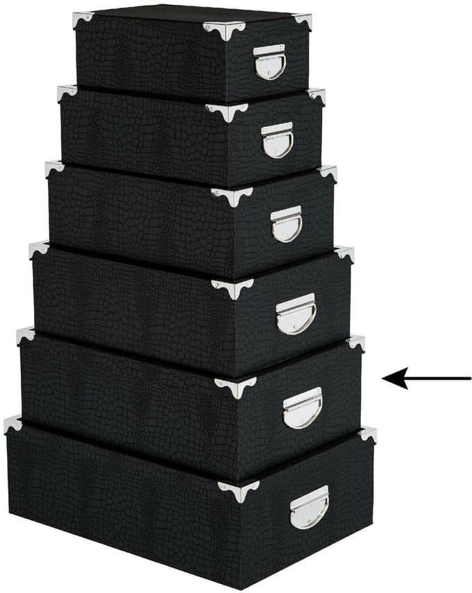 5Five Opbergdoos/box - 2x - zwart - L44 x B31 x H15 cm - Stevig karton - Crocobox