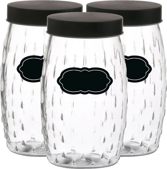 Voorraadpot/bewaarpot Mora - 6x - 2L - glas - zwart - incl. etiketten