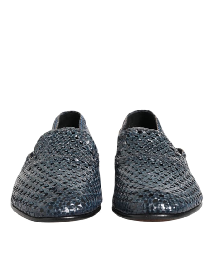 Dolce & Gabbana Blauwe Geweven Leren Instapschoenen