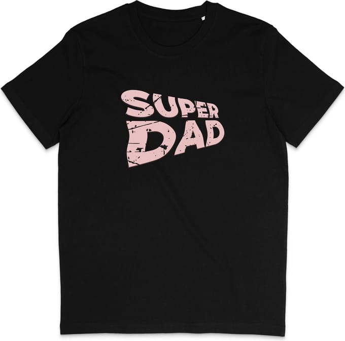 Heren T Shirt - Super Papa - Dad - Zwart / Roze - M