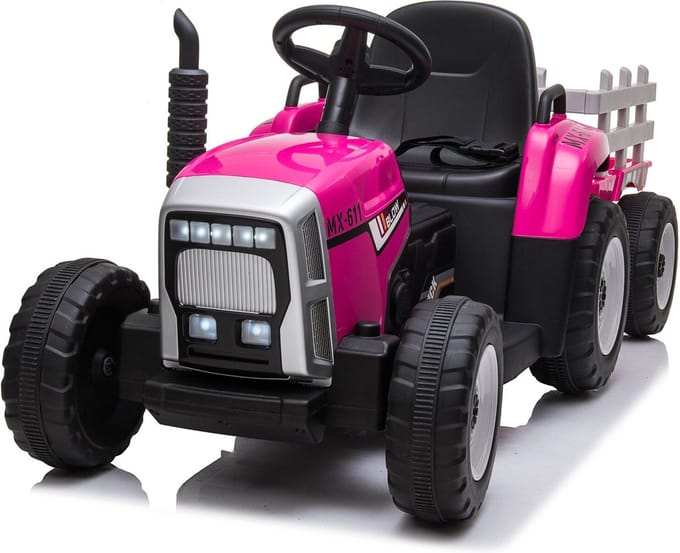 Elektrische Tractor Ride-On Roze met Aanhanger - 12V, 8 km/u, Inclusief Afstandsbediening